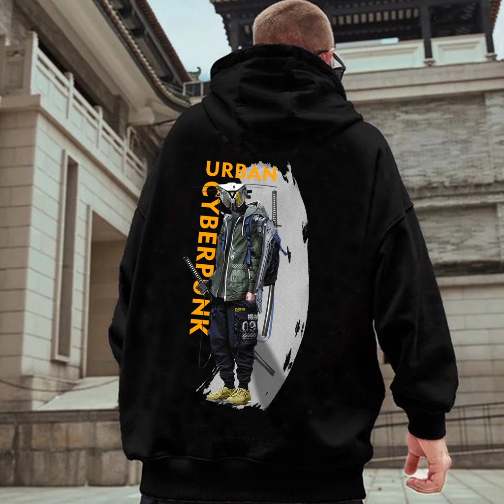 Jaket Hoodie Cyberpunk CYBER URBAN Pria Wanita