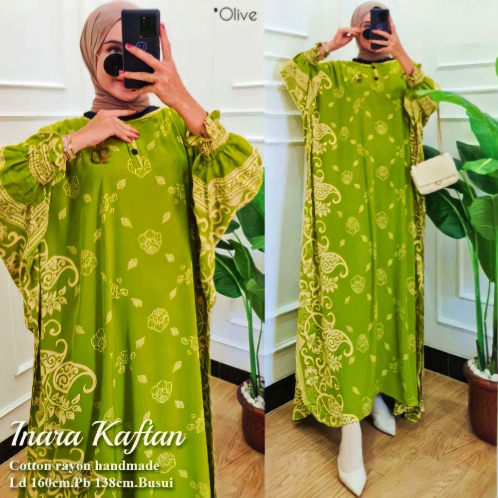 Inara Kaftan Wanita Jumbo Rayon Batik Premium Gamis Dress Kekinian Bigsize LD 160 cm