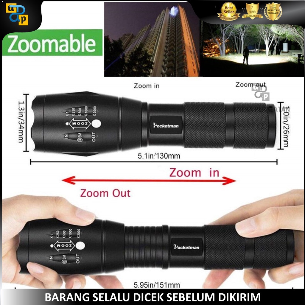 PAKET SENTER SWATT XM-L2 8000 Lumens Original Best Quality Senter Gunung LED Super Terang XM-L2 8000