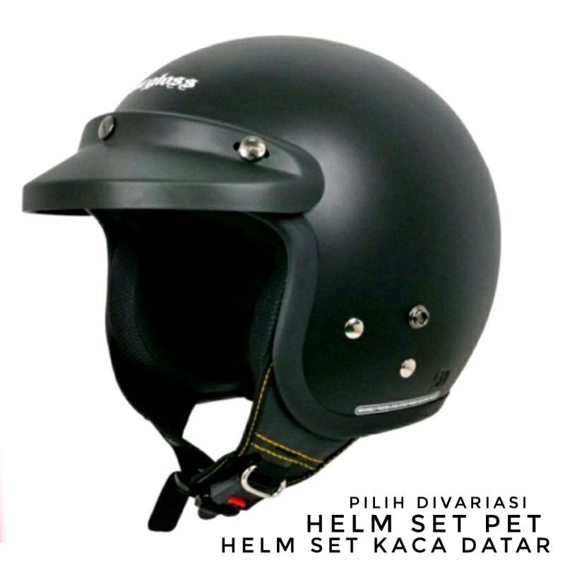 Helm Bogo Dewasa Classik Retro Full Leher Kaca Cembung Kaca Datar