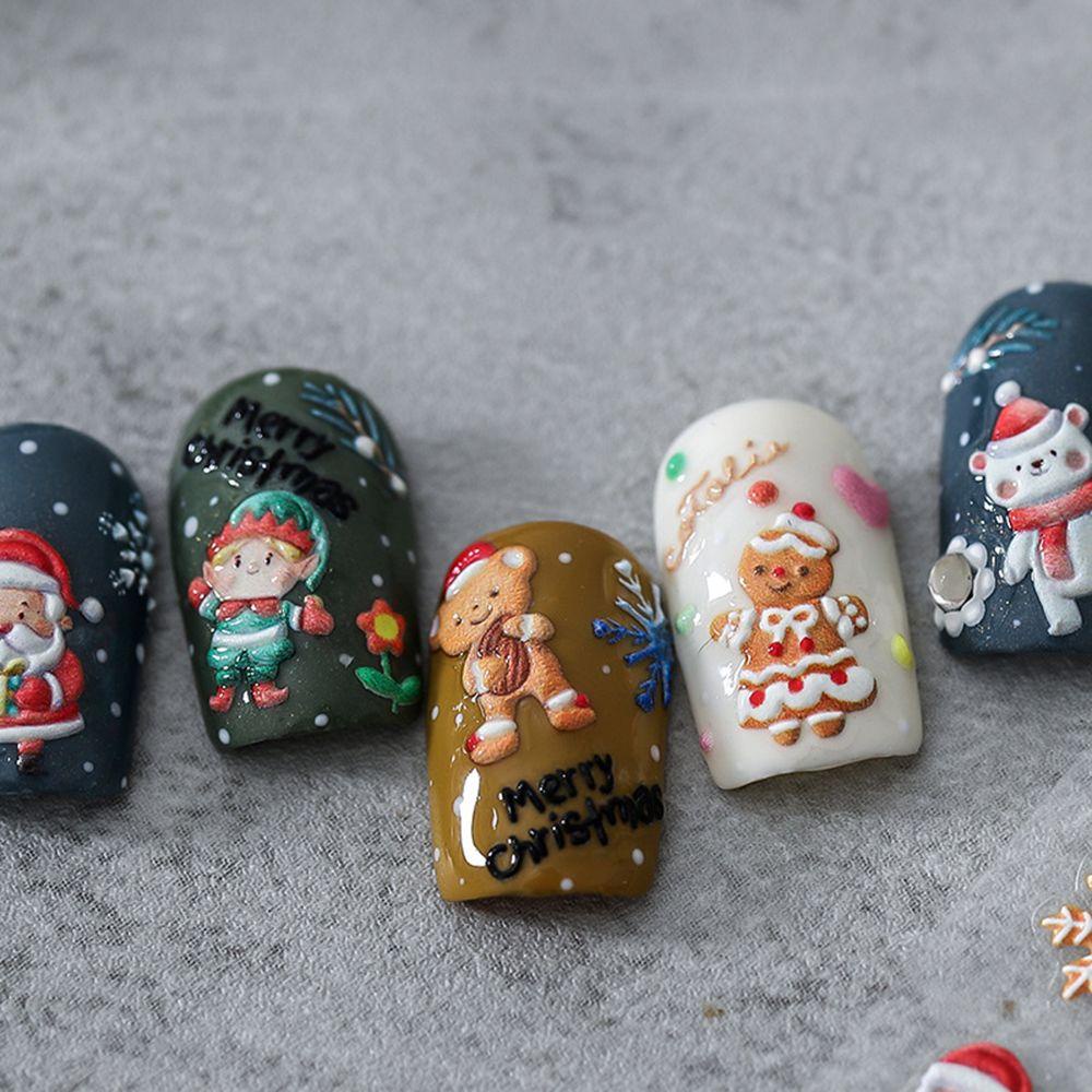 AUGUSTINA Agustina Christmas Nail Art Relief Decal Desain Santa Snowman DIY Dekorasi Kuku