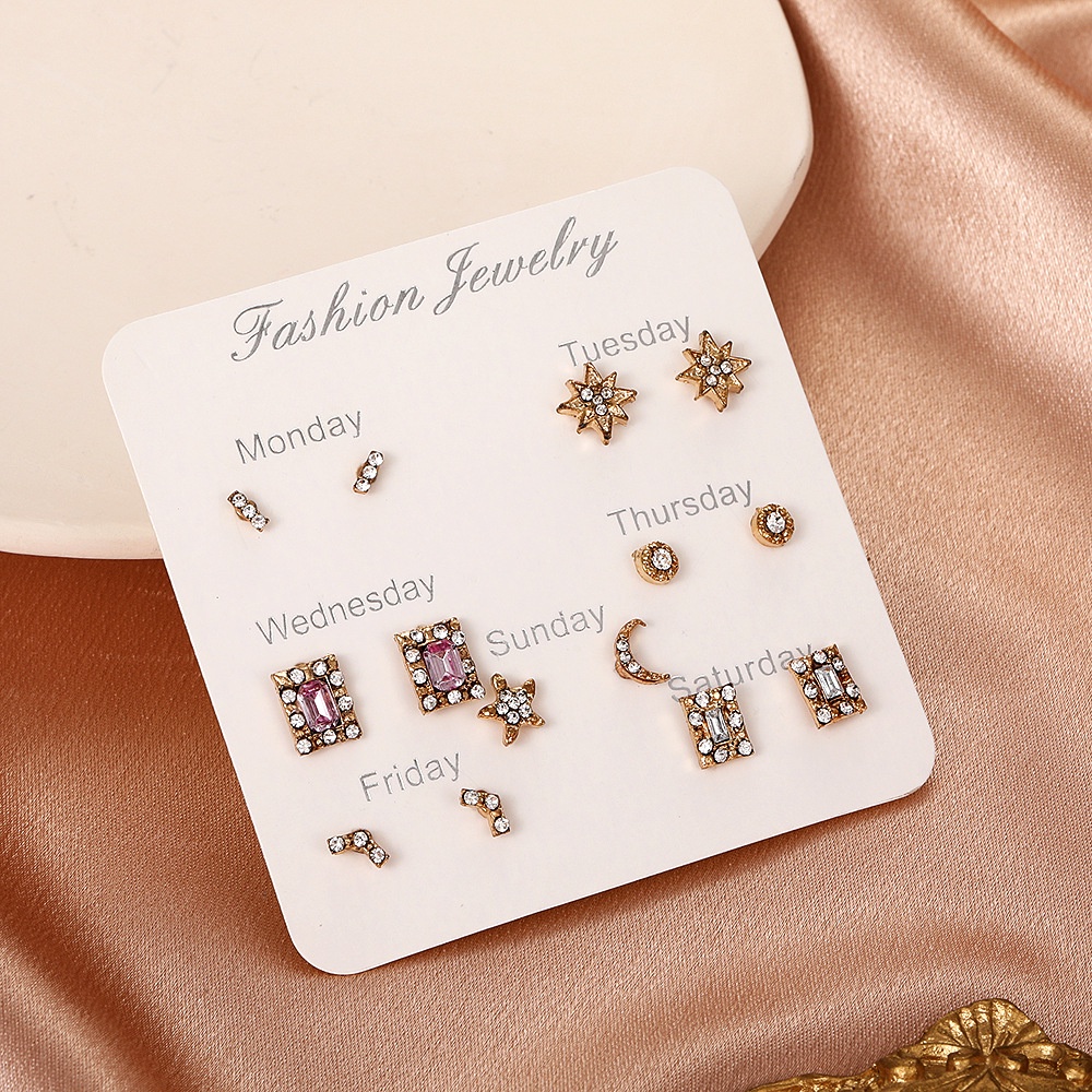 The new small and exquisite diamond-studded star earrings set every week, fashionable and simple design, student ear jewelry