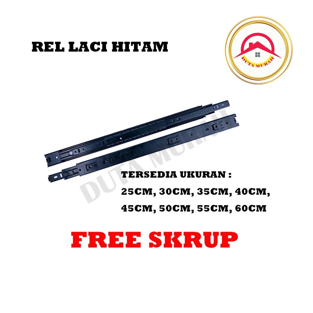 Rel Laci (Hitam) 55 Cm 1 set (2 pcs)  Double Track Mapla Full Extention 3,5cm ( 2x Tarik) Free Skrup