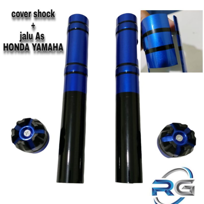 READY SILAHKAN 1SET PROMO COVER SHOK SHOCK + JALU AS RODA DEPAN MATIC HONDA YAMAHA MIO FINO XEON SOUL BEAT VARIO SCOOPY GENIO - BIRU