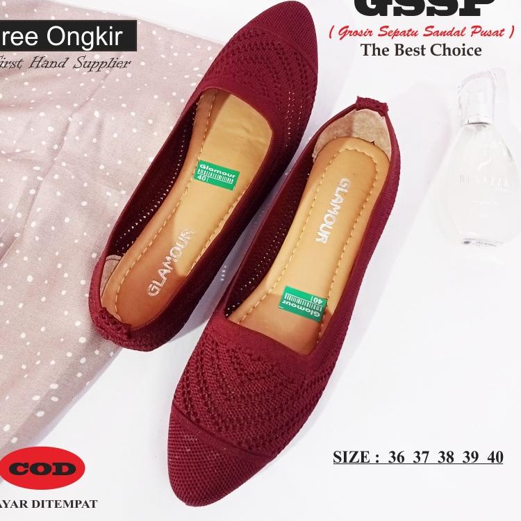 Modern.. GSSP - Sepatu Flat Rajut Import (motif rajut acak) Sepatu Balet Wanita Premium Merek Glamou