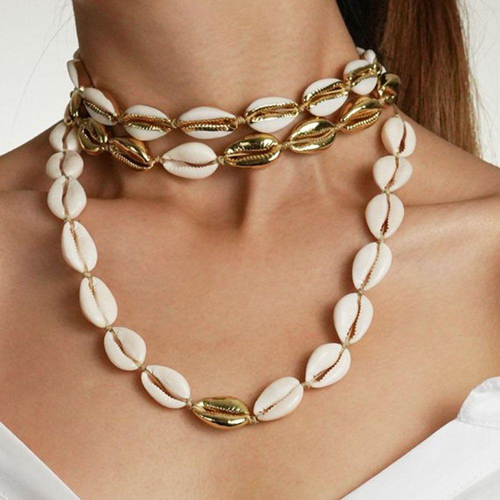 Kalung Shell Nanas Wanita Musim Panas Alam Pantai Dan Paduan3Set Perhiasan Desain Berbeda