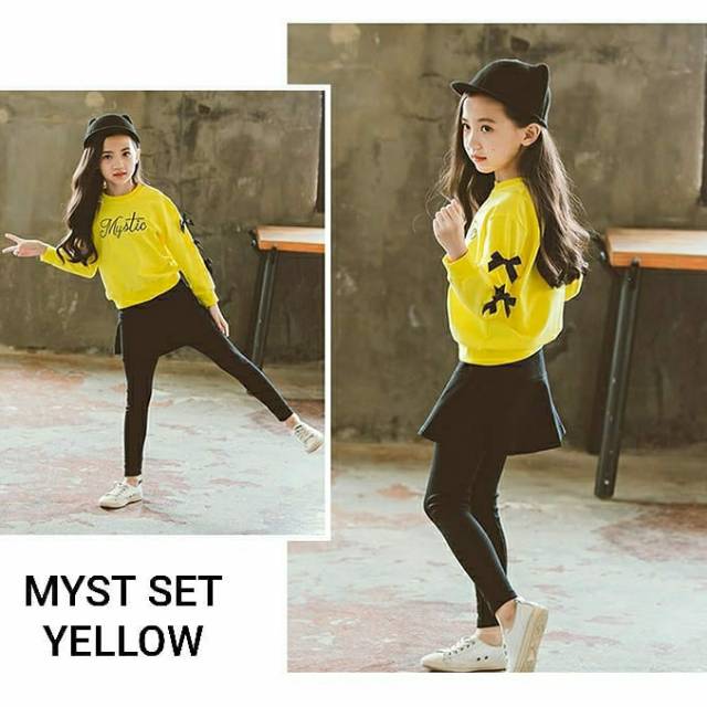 BAJUKIDDIE MYST SET / SETELAN ANAK IMPORT KOREA CELANA PANJANG BAJU CASUAL KUNING MERAH