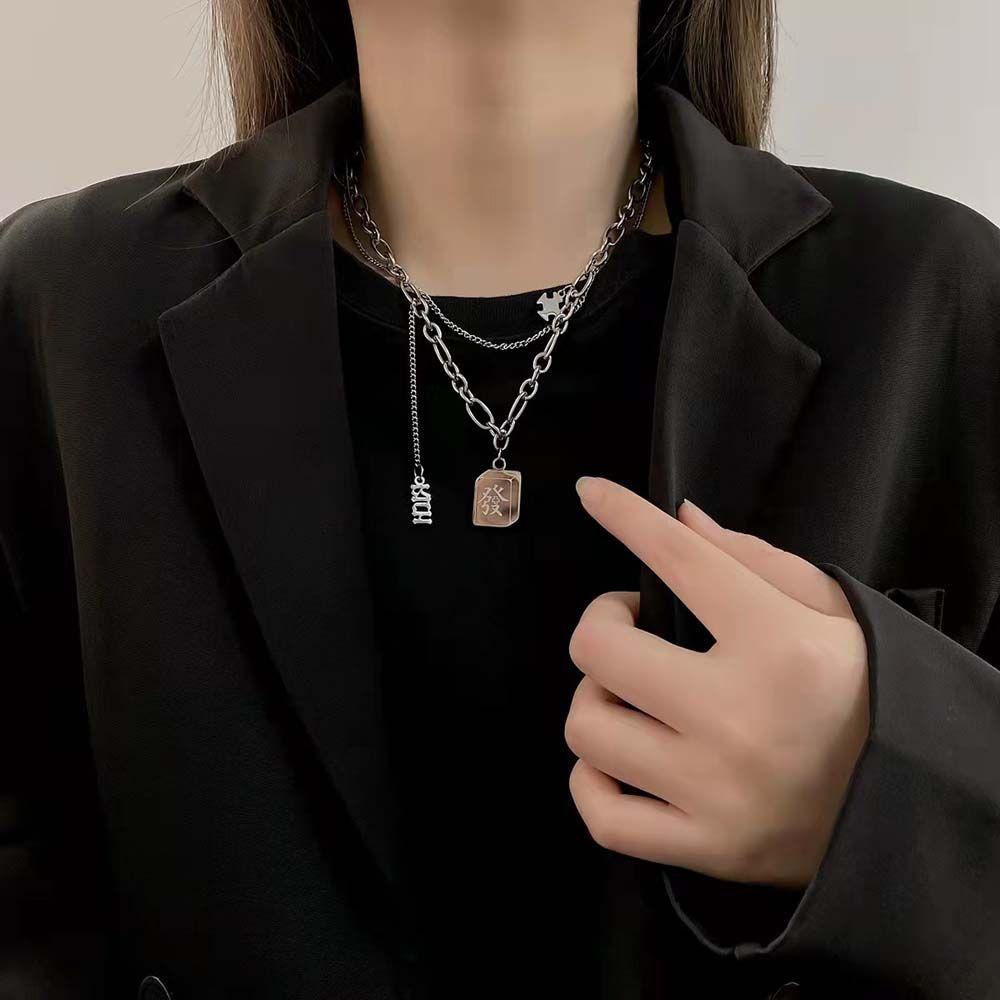 Mxbeauty Wanita Kalung Keren Hip Hop Hadiah Pacar Rumbai Sweater Rantai Double Layer Pasangan Kalung Gaya Cina Kalung