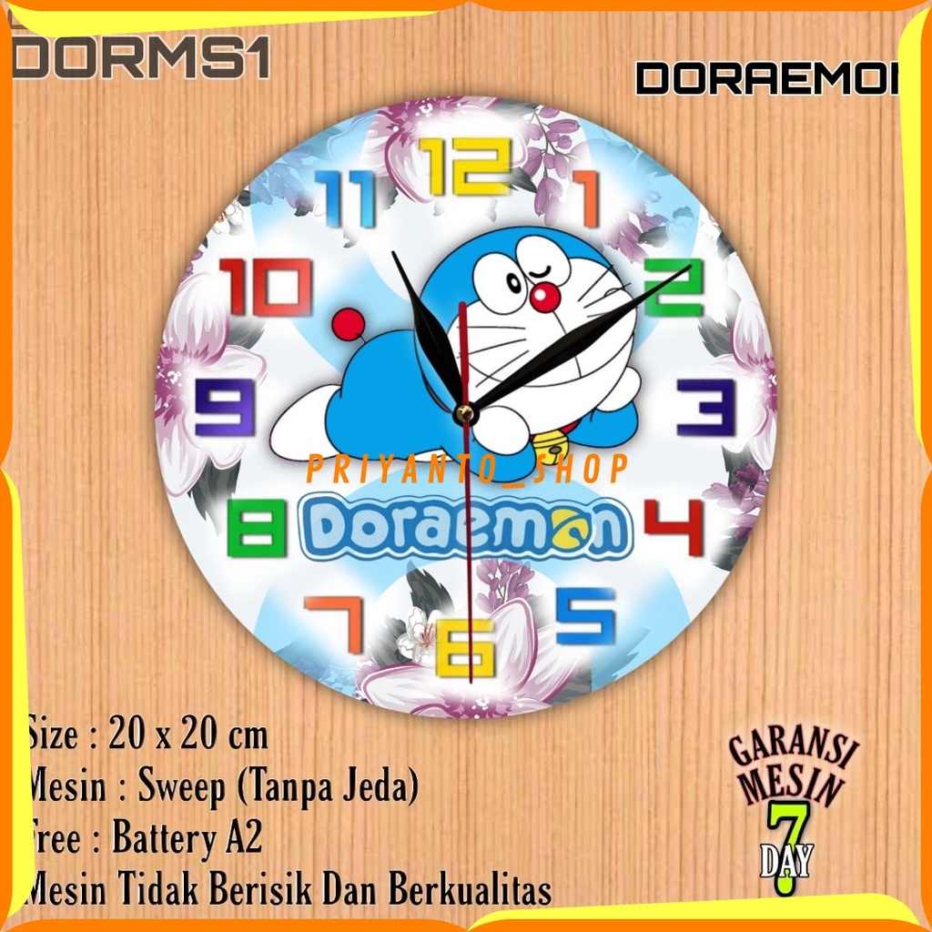 Jam Dinding Custem Karakter DORAEMON Mesin Halus Tidak Berisik Free Baterai