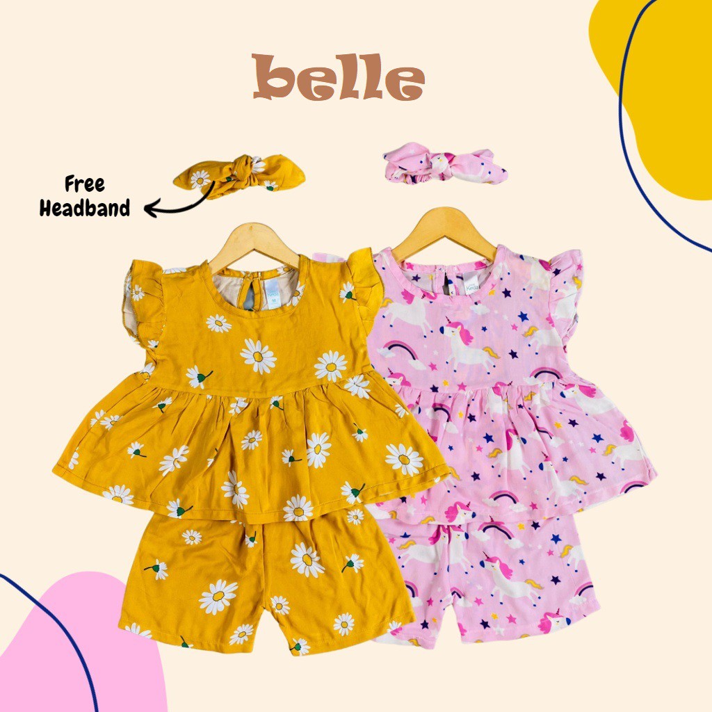 Plazababyku MX BELLE RAYON SETELAN BANDO setelan bayi motif bunga yang lucu free headband PART2