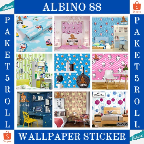 GRATIS ONGKIR ! PAKET 5 ROLL  WALLPAPER STICKER DINDING WPS DORAEMON KEROPI WALLPAPER KAMAR RUANG TAMU MURAH!!