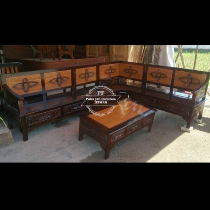 Kursi sudut tamu kayu jati minimalis mebel murah