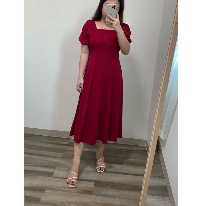 Tq88indonesia Baju Dress Wanita Kekinian / HANJI DRESS / Dress Midi Terbaru / Dress Lengan Pendek