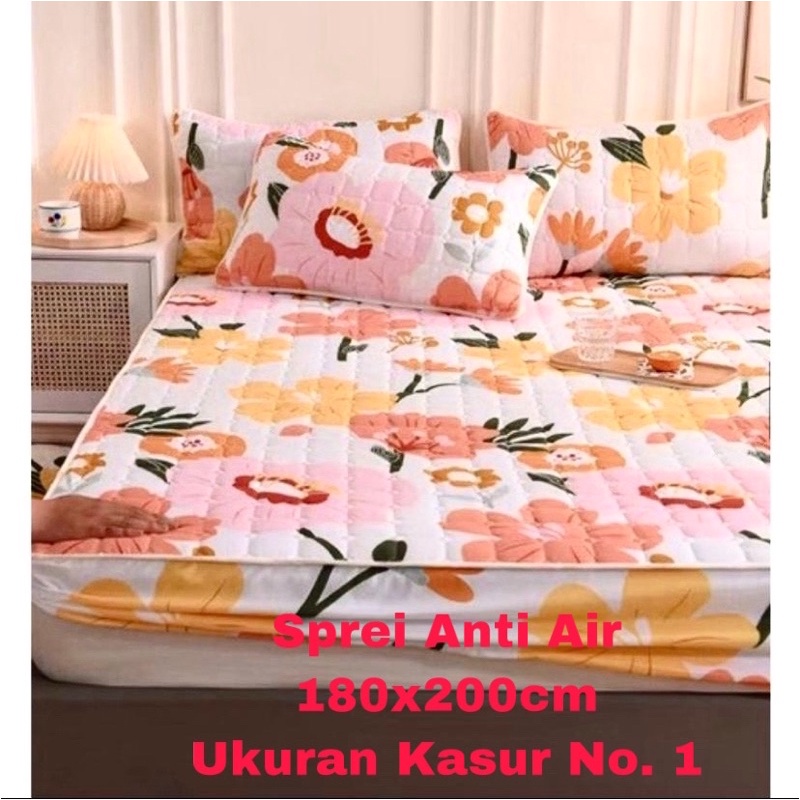 SPREI WATERPROOF UKURAN 180X200X25cm / SPREI ANTI AIR-PUTIH FLOWER