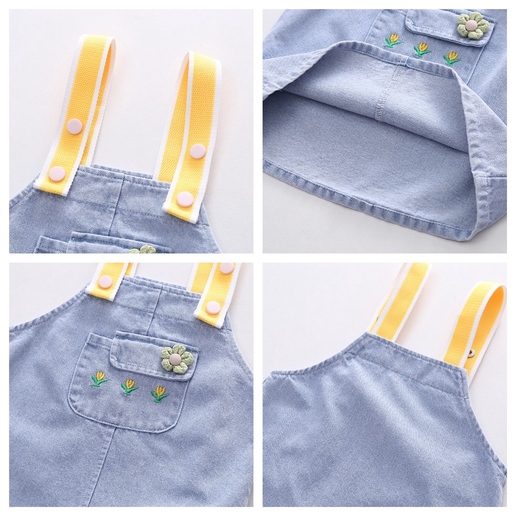 Baju Set 2pcs Overall Jeans ABEL Pakaian Anak Perempuan Balita Korean Style Import