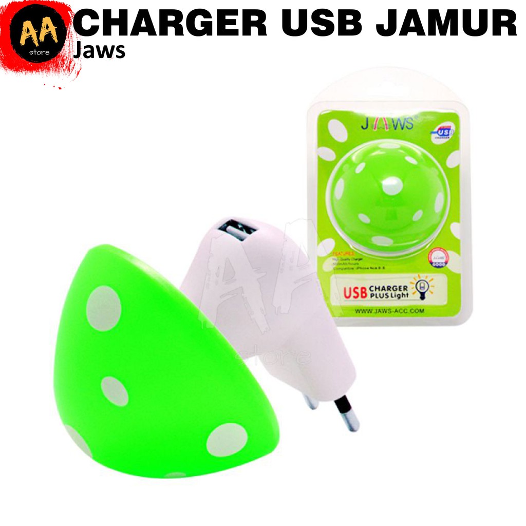 Charger Adapter/USB Jamur /USB Charger + Lampu Otomatis LED Jaws