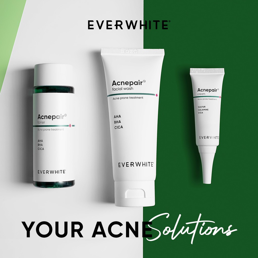 EVERWHITE ACNEPAIR / PAKET PERAWATAN UNTUK JERAWAT / ACNE FACIAL WASH / ACNE TONER / ACNE CREAM