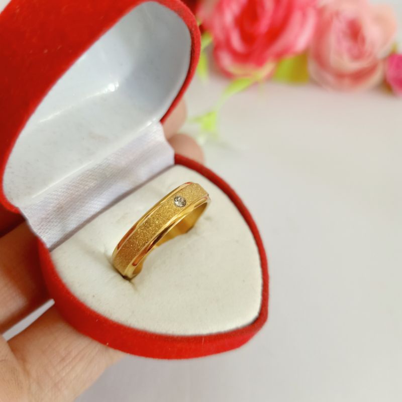 Cincin titanium permata pasir gold/silver