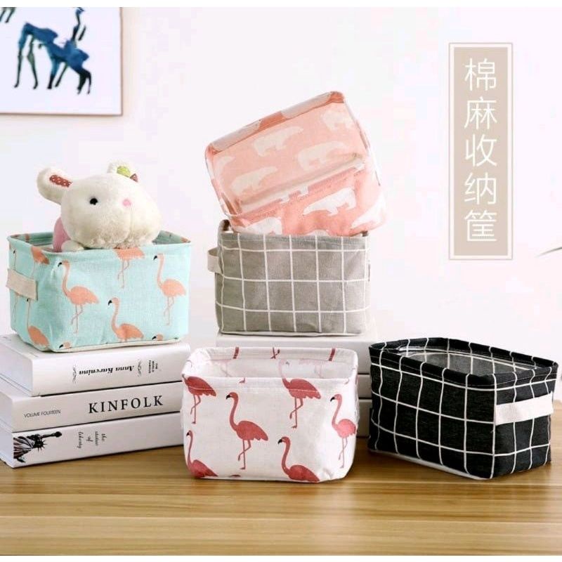 Desktop Storage Box Kotak Penyimpanan Organizer Make Up Kosmetik Alat Tulis Alat Mandi / Kotak Penyimpanan Canvas / Storage Canvas Lipat Serbaguna