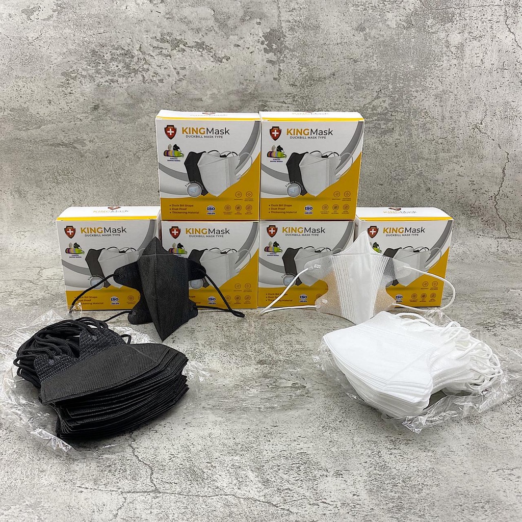 Masker Duckbill Garis Penutup King Mask 25 pcs 3 PLY Hitam Putih box