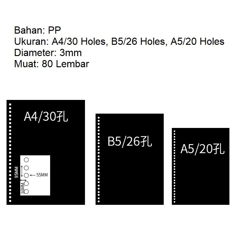 ATM.Medan DIY Ring Binder Loose Leaf 30 Holes A4/B5/A5