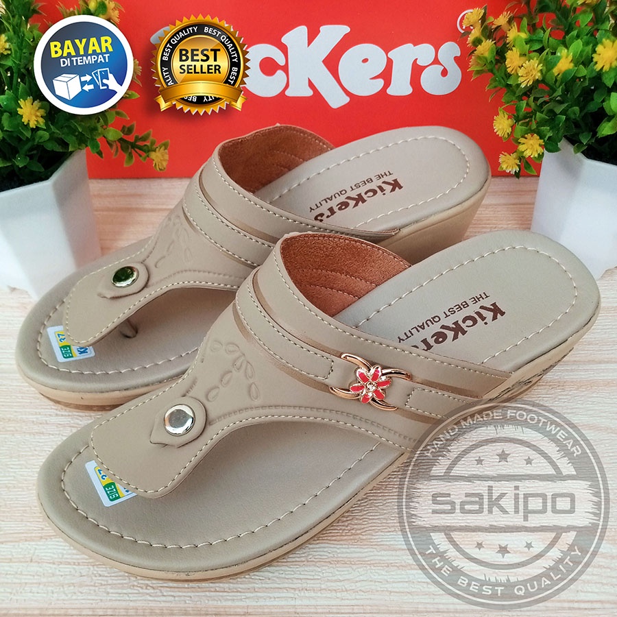 PROMO 8.8 !! SANDAL WANITA DEWASA SANDAL REMAJA WEDGES SLOP TERBARU TERMURAH NYAMAN DIPAKAI / SAKIPO-Japit Krem