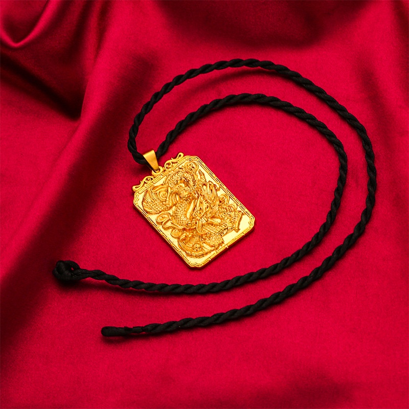 Kalung Emas Emas Asli Kadar 375Hias Liontin Naga Bentuk Persegi Gaya Korea Untuk Pria