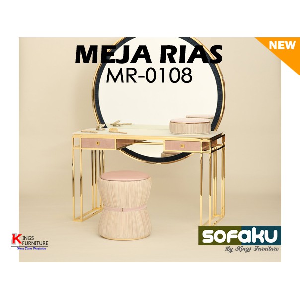 Meja Rias MR-0108 - Meja Rias Besi Gold Doff Laci Meja Hias Motif Meja Makeup Meja Salon Meja Nail