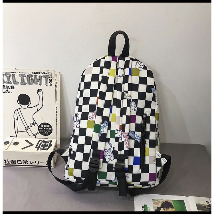 Tas Ransel Checker Space Korean Nilon backpack Import Motif Kotak Kotak Tas sekolah laptop lucu kuliah remaja