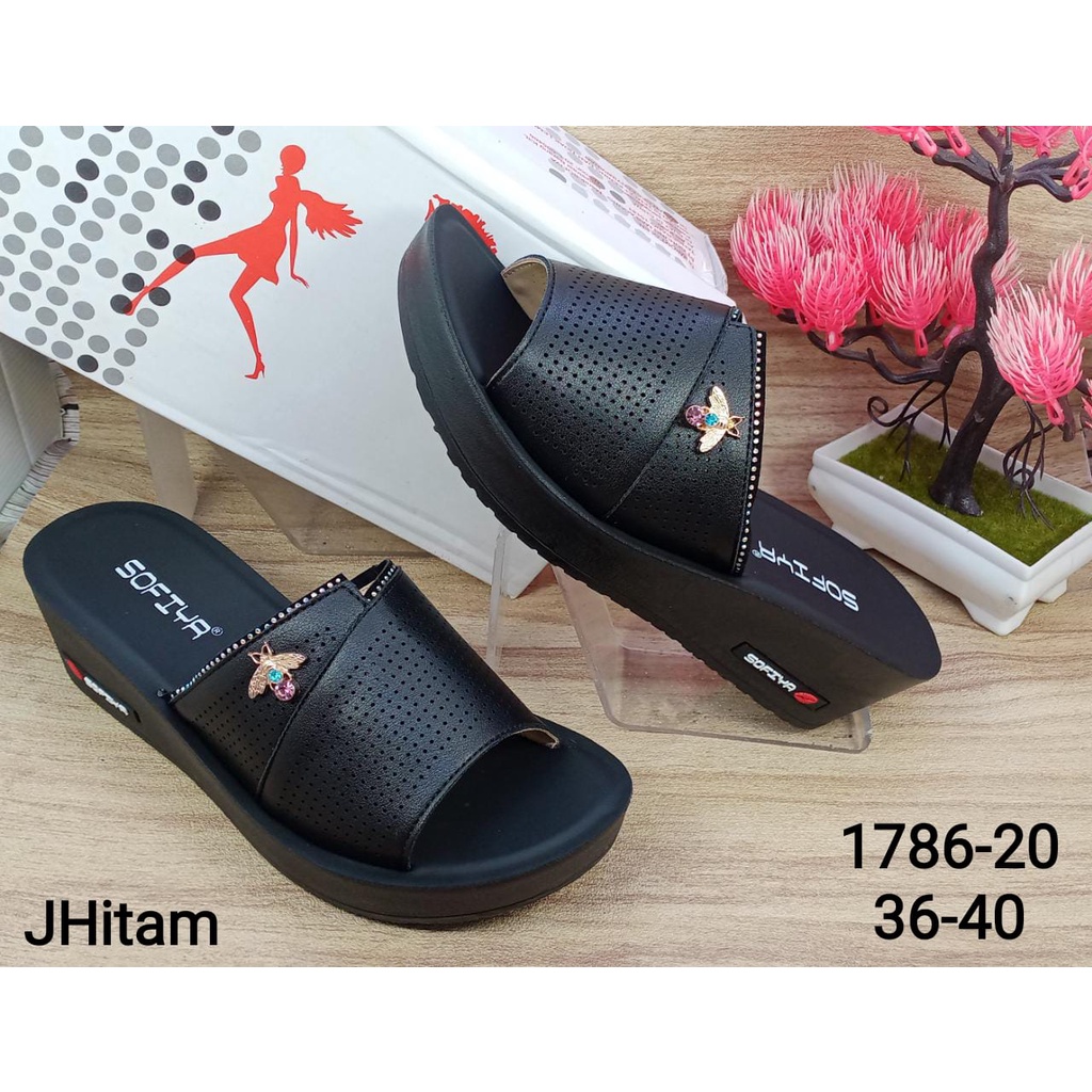 Sandal wedges import sofiya 1786-20-Hitam