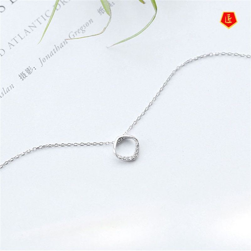 [Ready Stock]Rhinestone Geometric Silver Necklace Women's Temperamental Artistic Accessories