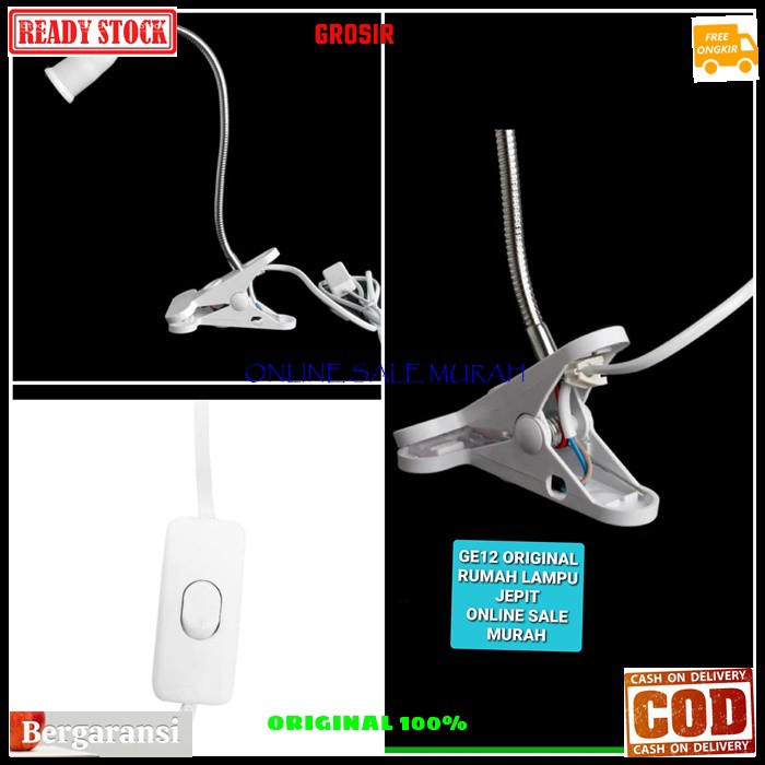 G12 Rumah lampu belajar jepit GE12 lampu baca fitting e27 original clamp led light power terang saklar mesin fleksibel belalai lentur lamp meja emergency bohlam penerangan hias Senter gantung sorot dinding G12  Bisa segala jenis lampu  Lampu Meja Jepit Fl