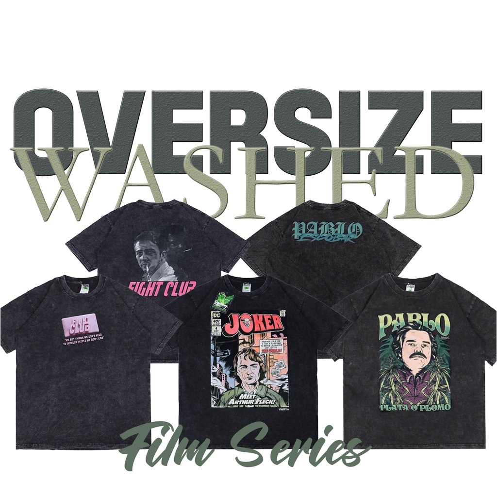 (FILM&CHARACTER SERIES) OVERSIZE WASHED T-SHIRT PABLO ESCOBAR JOKER KAOS VINTAGE OVERSIZE PREMIUM OR