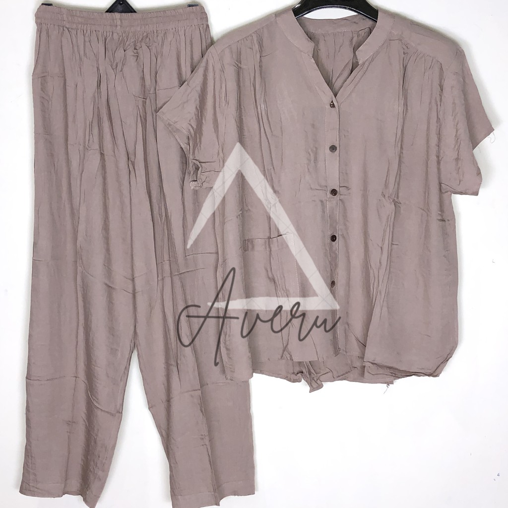 JUMBO Baju Tidur Wanita Piyama Setelan Rayon CP Celana Panjang - Polos-6