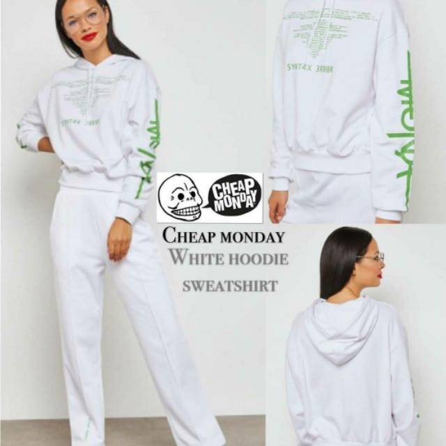 Cheap monday white hoodie sweatshirt