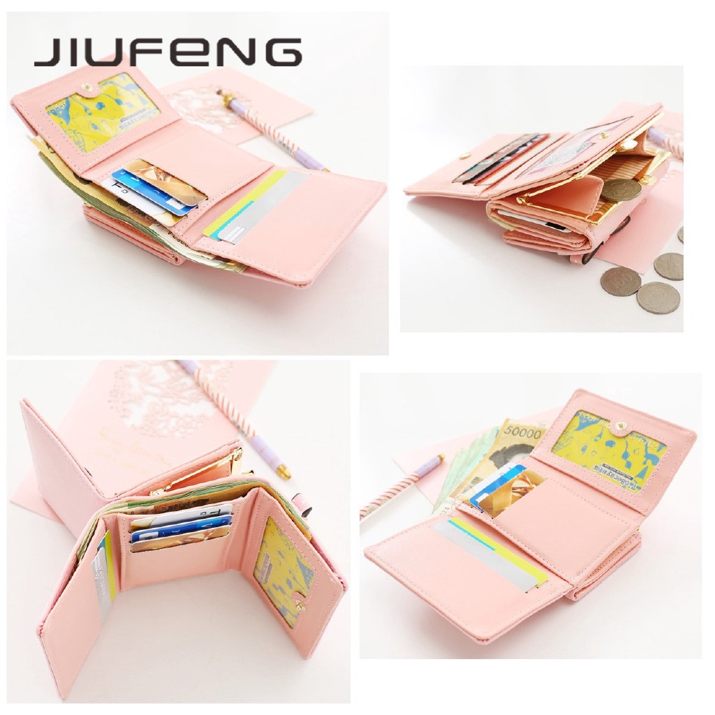 JIUFENG Dompet Wanita Korea Lucu Dompet Pendek untuk Wanita Mini Liontin Mahasiswa Dompet Kecil