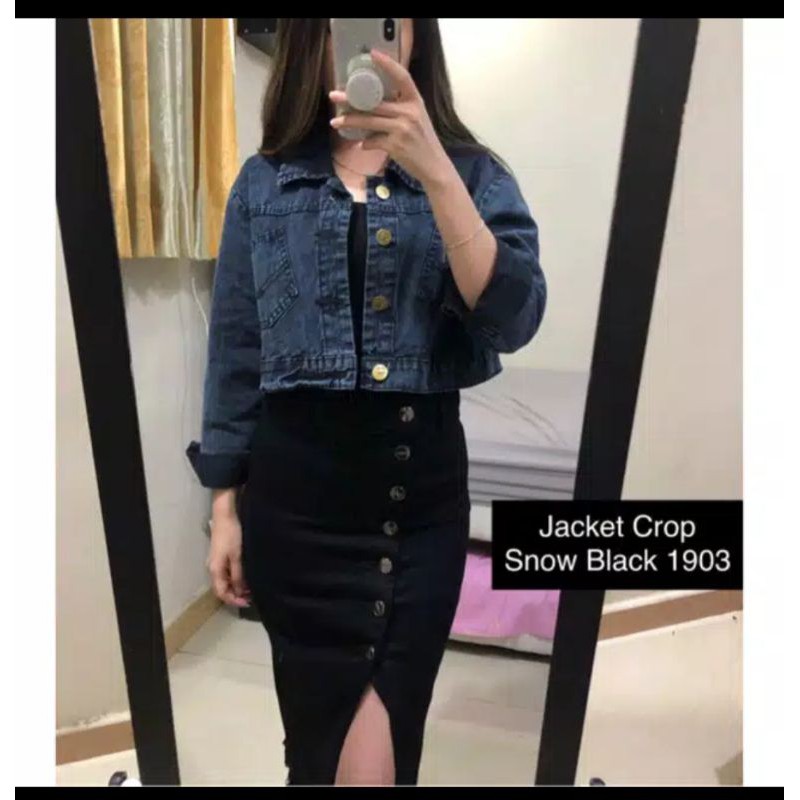 jaket Jeans  crop wanita  Snow Black Tebal Nirini