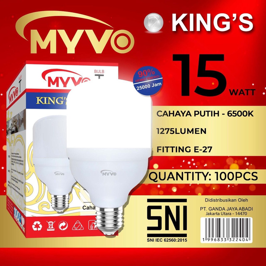 Lampu Led 15watt Myvo King Capsule T Bulb Cahaya Putih Bergaransi