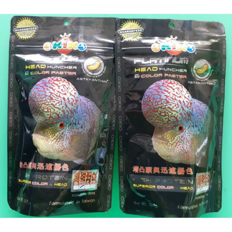 

Pelet OKIKO PLATINUM. Khusus jenong dan warna ikan louhan. 100gr.