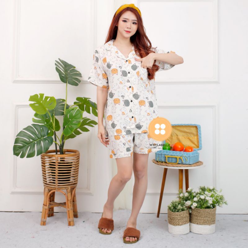 baju tidur homewear rayon Catty-White