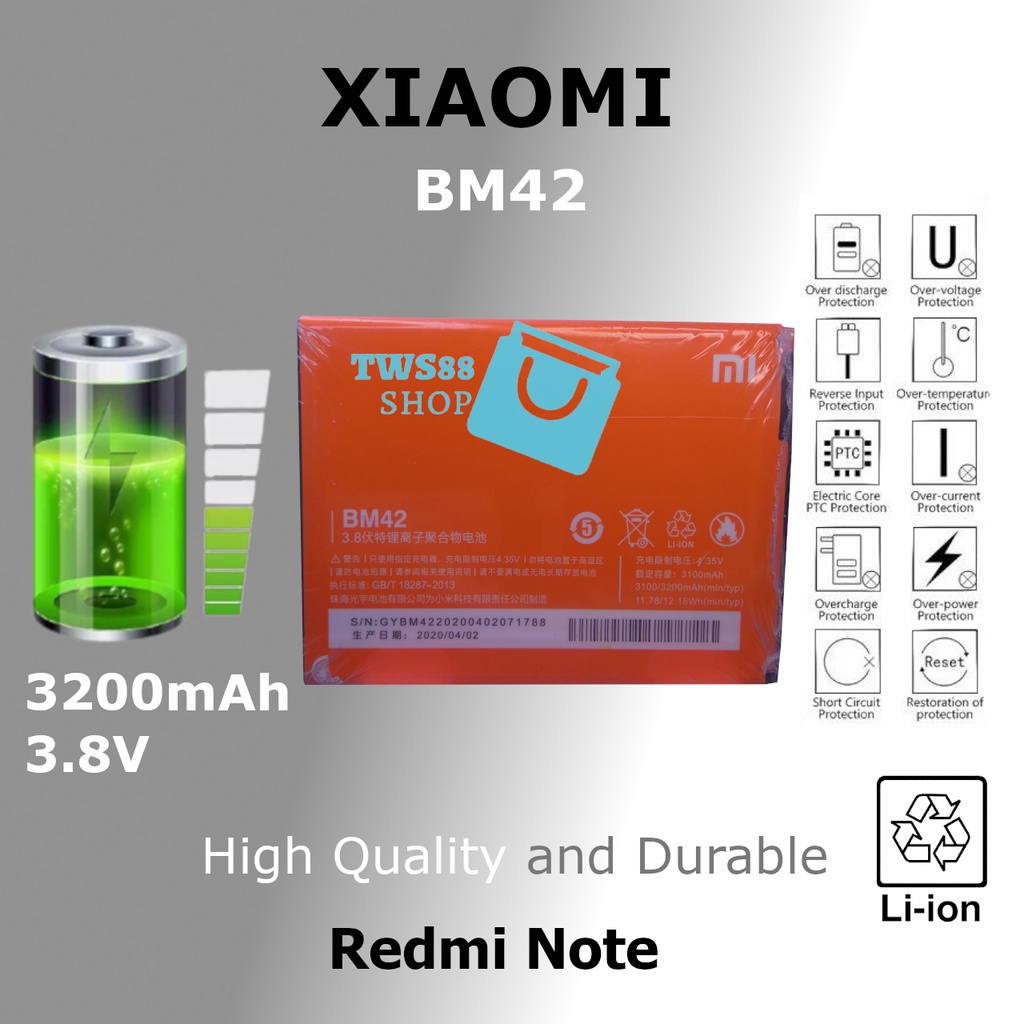 (TWS) Baterai Batre Battery Original Xiaomi Redmi Note BM42