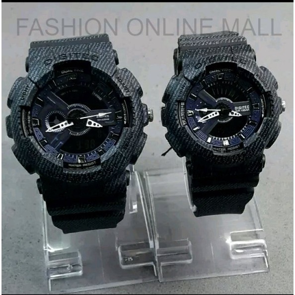 jam tangan digitec original couple digitec 2114 digitec 2115 black casio g-shock denim - jam tangan 