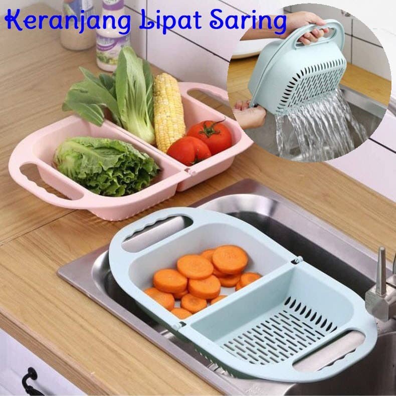 Igrosir Keranjang Tirisan Saring Lipat Wadah Cuci Sayur Buah Baskom