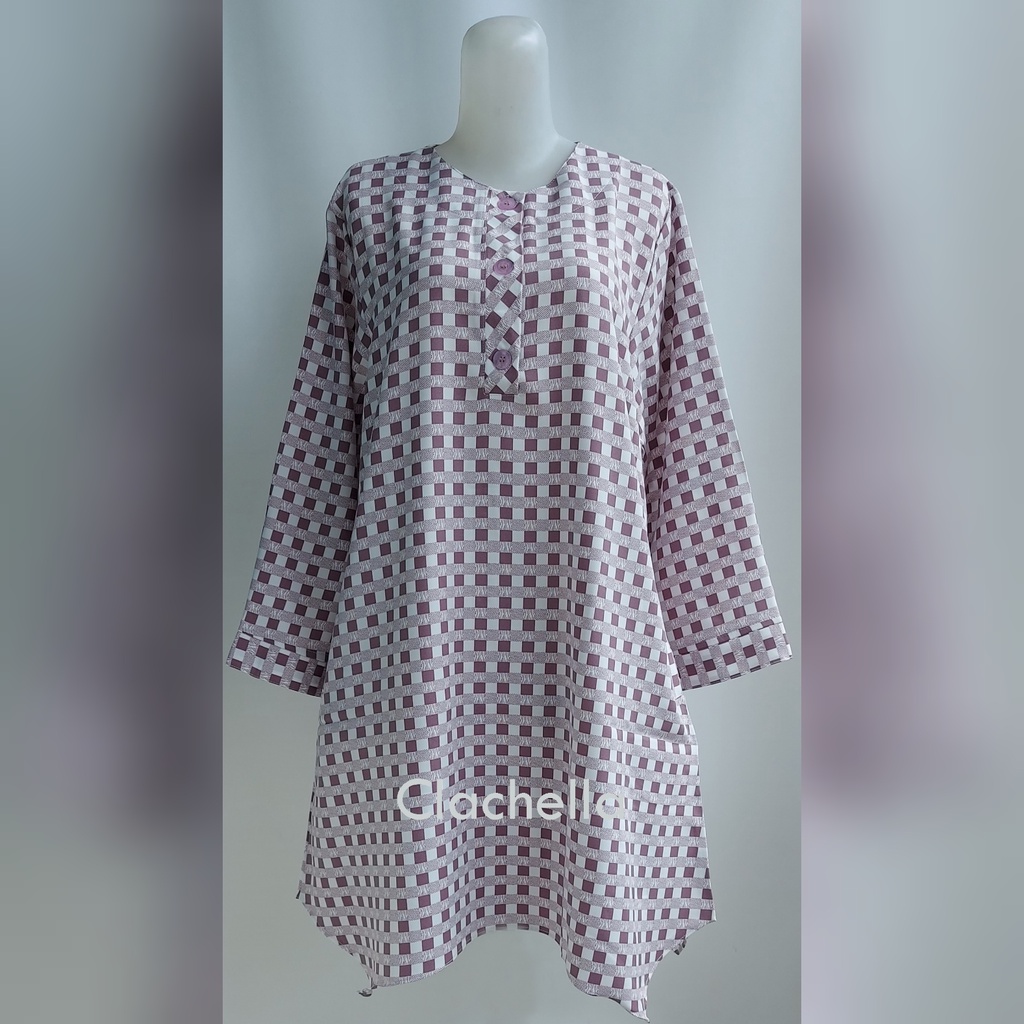 Clachella Baju Tunik Motif Kotak, Baju Atasan Wanita T92C8079