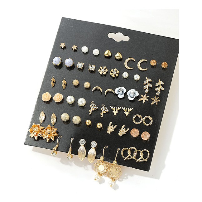 LRC Anting Set Fashion Yellow Crystal Love Moon And Diamond Moose Antler Earring Set D73682