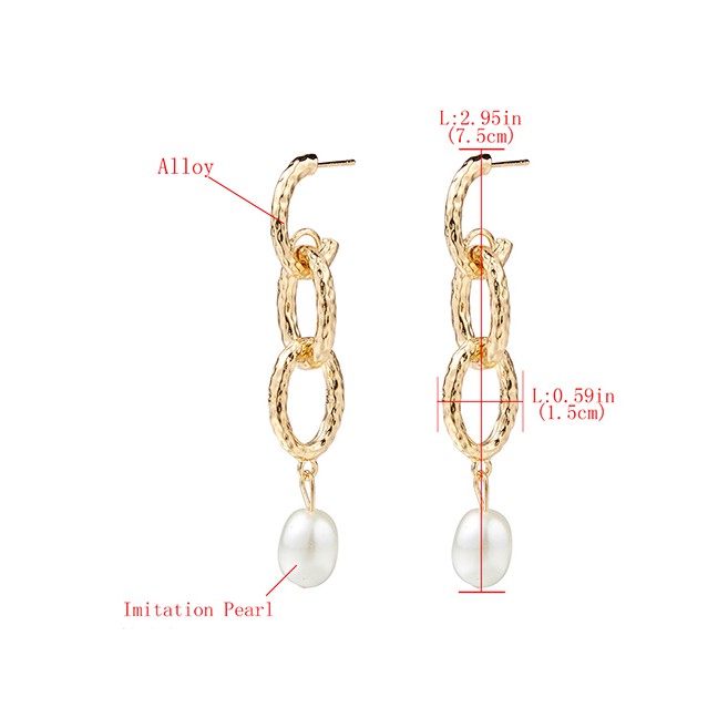 LRC Anting Tusuk Fashion Gold Alloy Chain Pearl Earrings F69318
