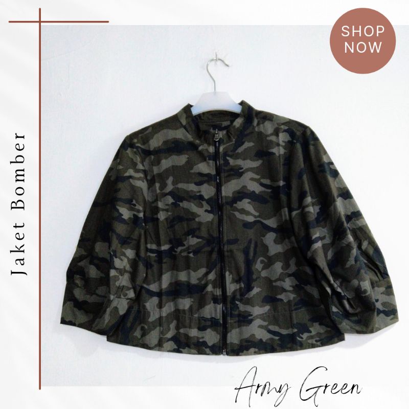 Size Jumbo : Jaket Bomber Batik / Jaket Batik Wanita /Outer Batik-Army Green