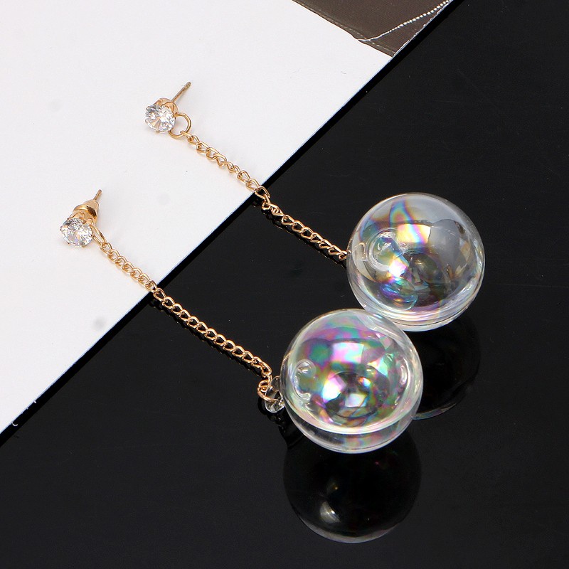 Glitter Shiny AB Transparent Bubble Ball Glass Water Inside Drop Earrings For Women