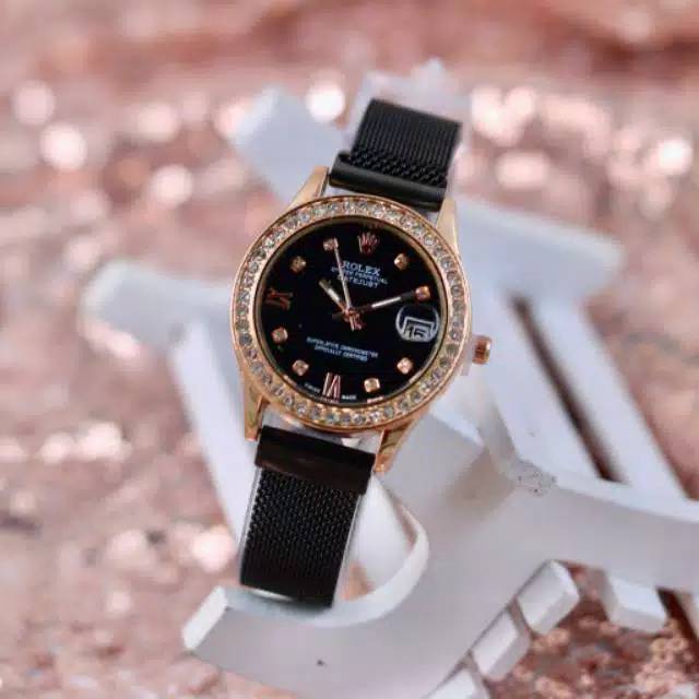 Jam Tangan Wanita Rolex Magnet Diamond Romawi Tanggal Aktif