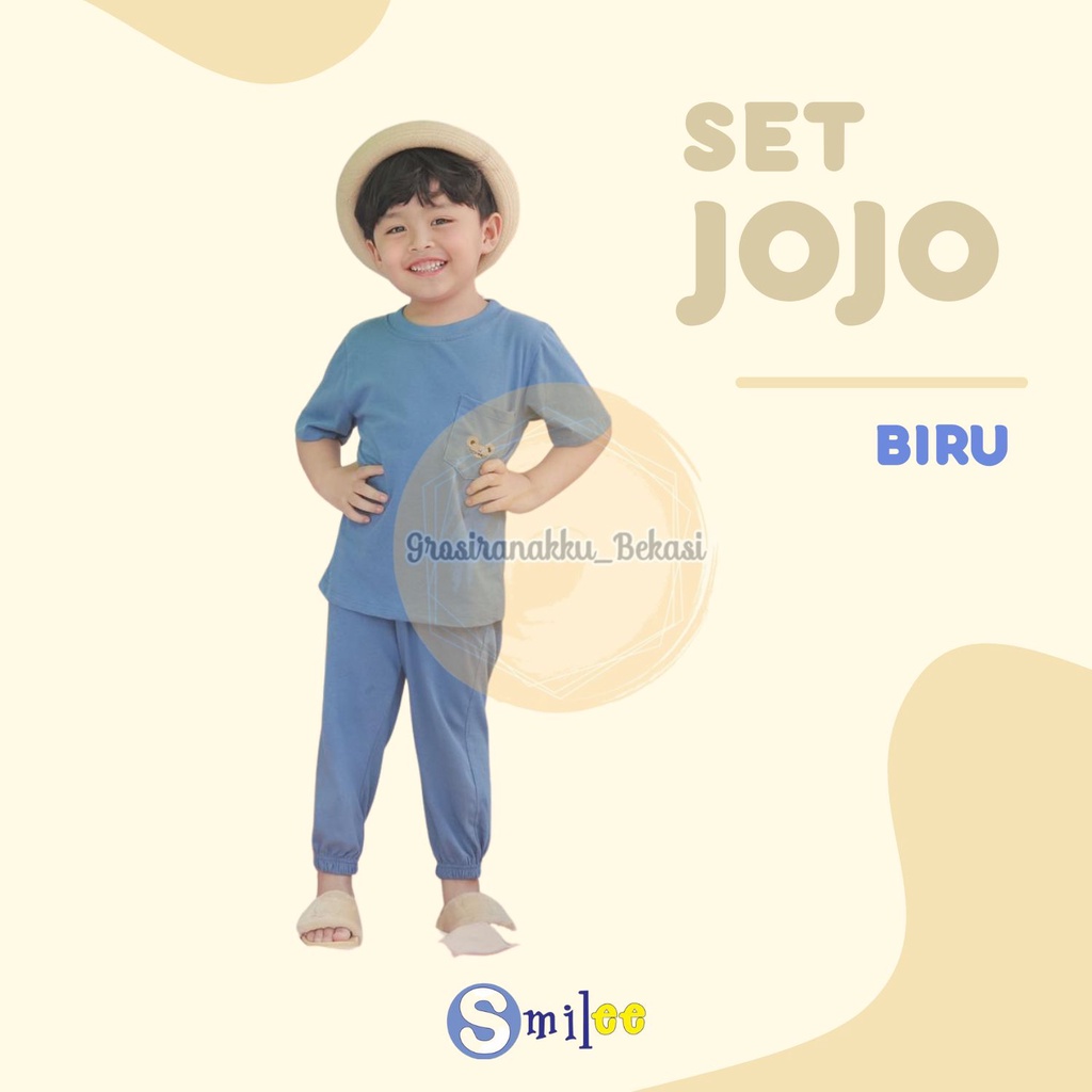 Setelan Anak Unisex Smilee Jojo  Warna Biru Size 1-5Thn